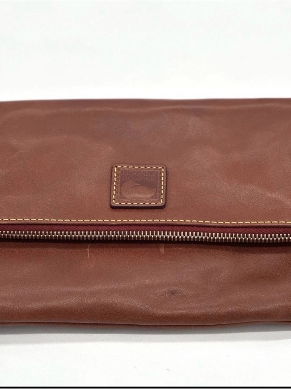 Dooney & Bourke Brown Leather Foldover Clutch Crossbody Wristlet Purse Bag